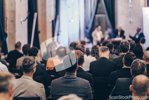 Image of Round table discussion at business conference event.