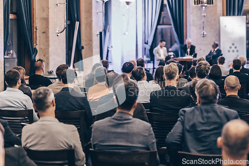 Image of Round table discussion at business conference event.