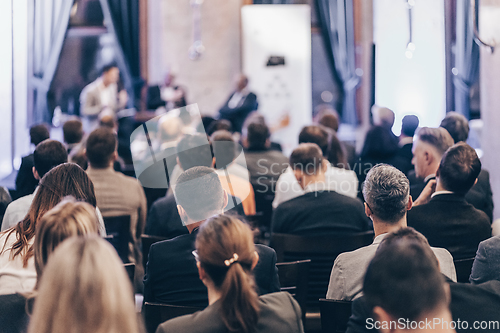 Image of Round table discussion at business conference event.