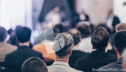 Image of Round table discussion at business convention and Presentation. Audience at the conference hall. Business and entrepreneurship symposium