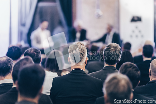 Image of Round table discussion at business conference event.