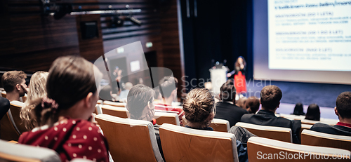 Image of Woman giving presentation on business conference event.