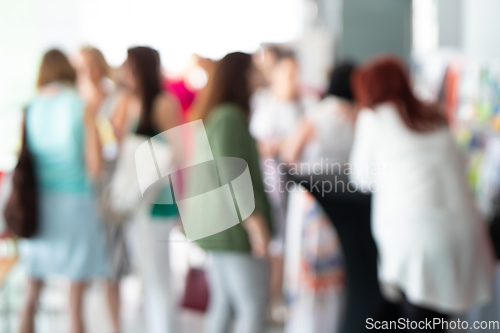 Image of Blured image of businesspeople at coffee break at conference meeting.