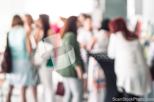 Image of Blured image of businesspeople at coffee break at conference meeting.