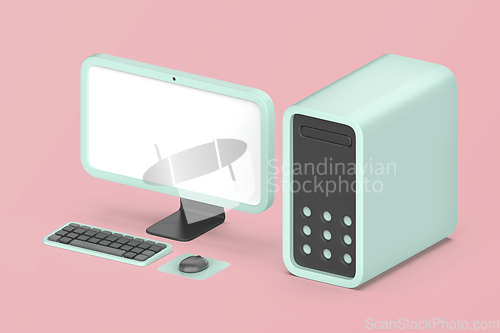 Image of Simple desktop computer with monitor, keyboard and mouse