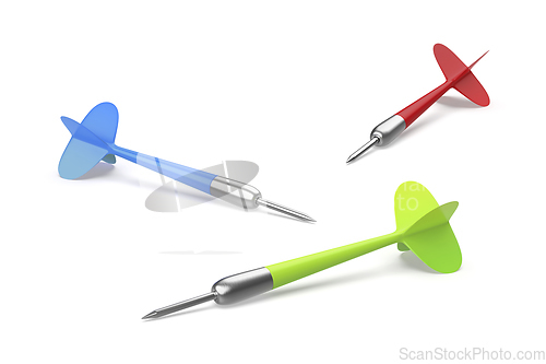 Image of Three different colored darts