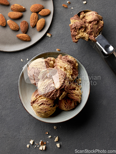 Image of bowl of chocolate and caramel ice cream