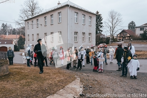 Image of People attend the Slavic Carnival Masopust