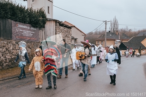 Image of People attend the Slavic Carnival Masopust