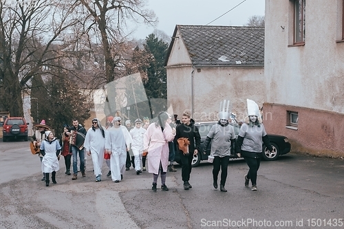 Image of People attend the Slavic Carnival Masopust