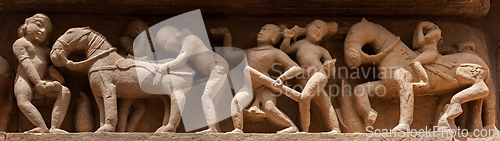 Image of Panorama of erotic bas relief, Khajuraho, India