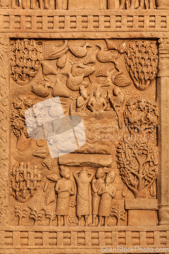 Image of Gateway decoration Great Stupa. Sanchi, India