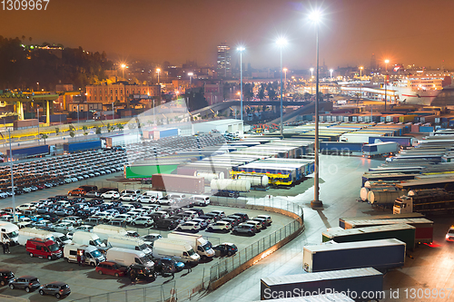 Image of Cars trucks parking Barcelona port