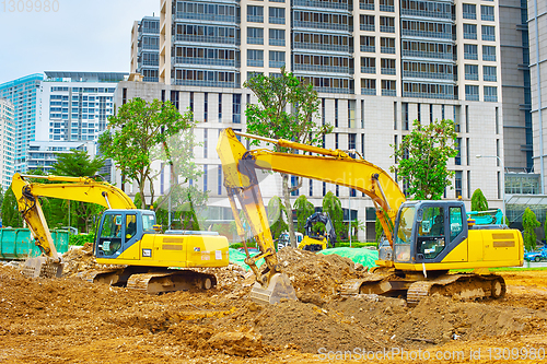 Image of Excavators bulldozer industrial city Singapore