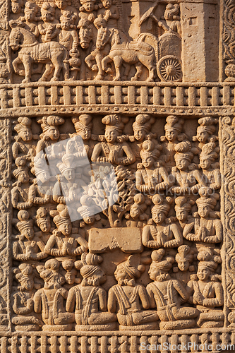 Image of Gateway decoration Great Stupa. Sanchi, Madhya Pradesh, India