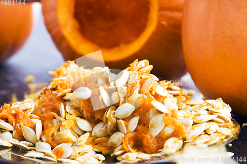 Image of sliced and gutted orange pumpkin