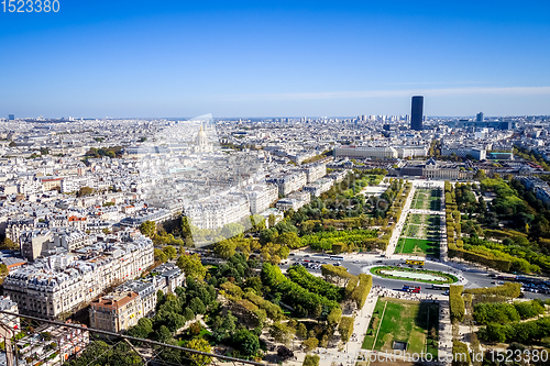 Image of Aerial city view of Paris from Eiffel Tower, France