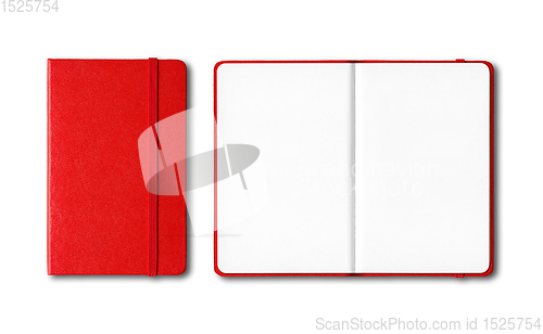 Image of Red closed and open notebooks isolated on white