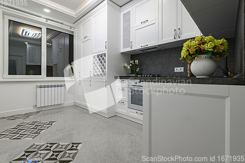 Image of Luxury well designed modern black and white kitchen