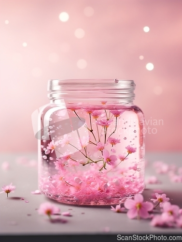 Image of Fresh Cherry Blooms in Pastel Liquid Dip.