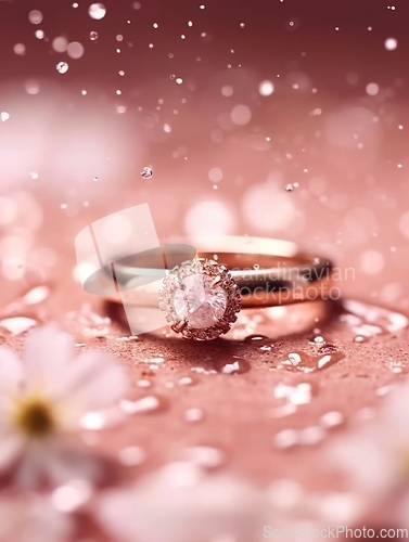 Image of Elegant Rose Gold Droplets on a Diamond Ring