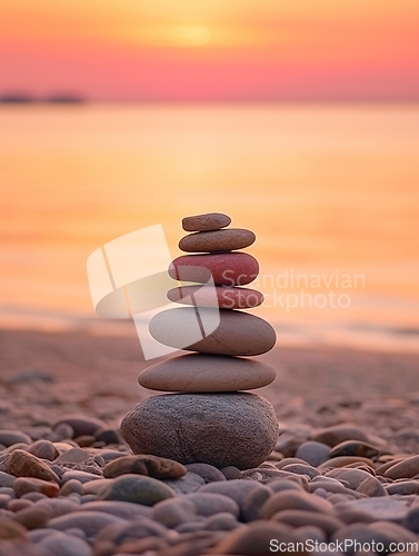 Image of Tranquil Pebbles at Beach Sunset