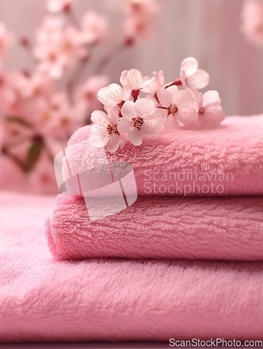 Image of A beautiful, soft stack of pink towels bathed in natural light