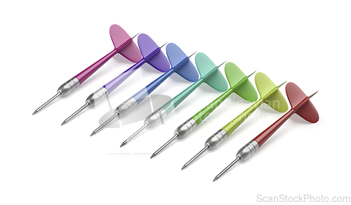 Image of Row with different colored darts