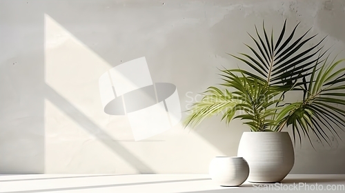 Image of Sunlit Palm Tree in Concrete Room