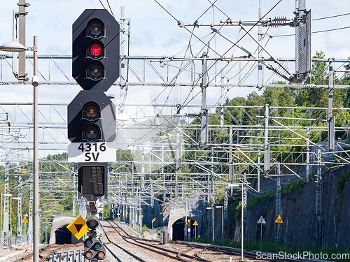 Image of Railway signals and catenary