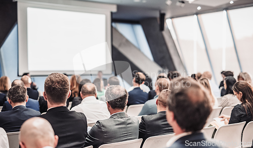 Image of Round table discussion at business conference meeting event.. Audience at the conference hall. Business and entrepreneurship symposium.