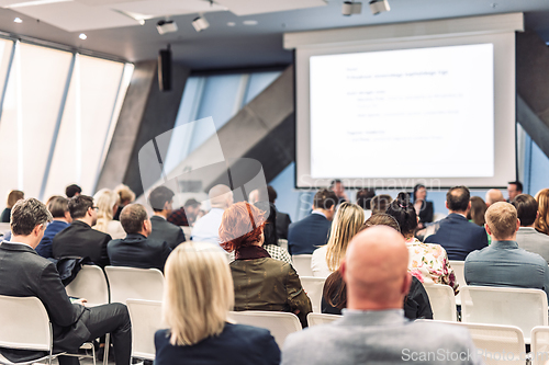 Image of Round table discussion at business conference meeting event.. Audience at the conference hall. Business and entrepreneurship symposium.