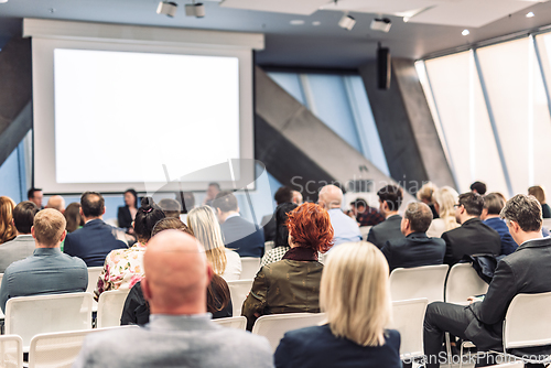 Image of Round table discussion at business conference meeting event.. Audience at the conference hall. Business and entrepreneurship symposium.