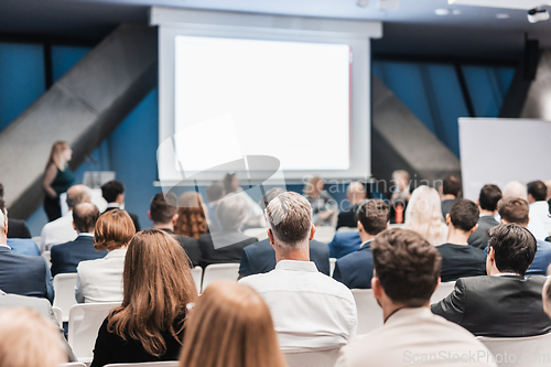 Image of Round table discussion at business conference meeting event.. Audience at the conference hall. Business and entrepreneurship symposium.