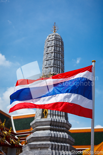 Image of Thailand flag and Buddhist temple