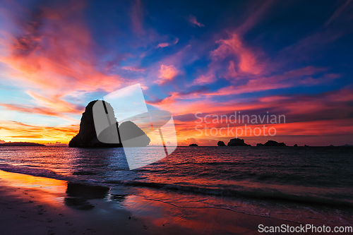 Image of Sunset on Pranang beach. Railay, Krabi, Thailand