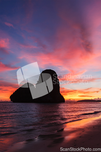 Image of Sunset on Pranang beach. Railay , Krabi Province Thailand