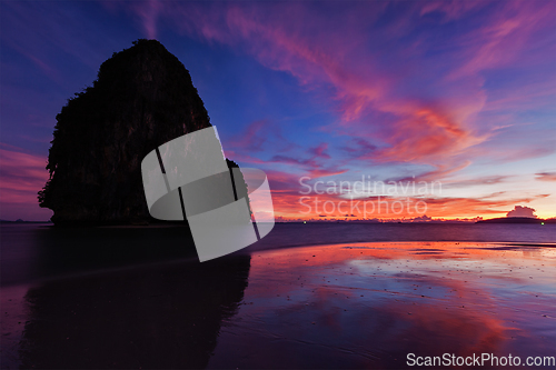 Image of Sunset on Pranang beach. Railay , Krabi Province Thailand