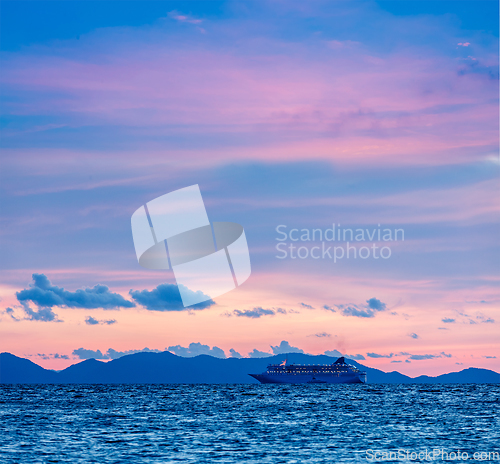 Image of Sea sunset with criuse ship