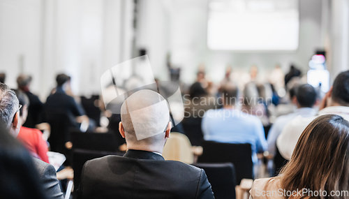 Image of Round table discussion at business conference meeting event.. Audience at the conference hall. Business and entrepreneurship symposium.