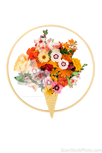 Image of Surreal Ice Cream Waffle Cone Summer Flowers Symbol