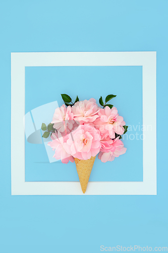 Image of Rose Flower Surreal Ice Cream Cone Background