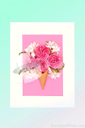 Image of Summer Fun Ice Cream Cone with Rose and Freesia Flowers