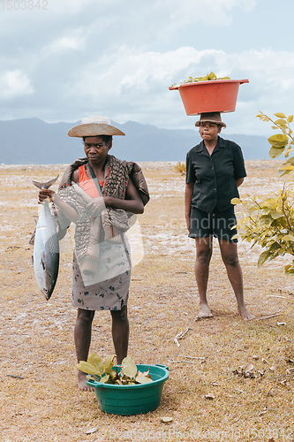 Image of Native Malagasy fishermen fishing on sea, Madagascar