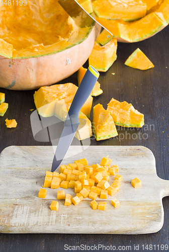 Image of sliced pumpkin isolated on white