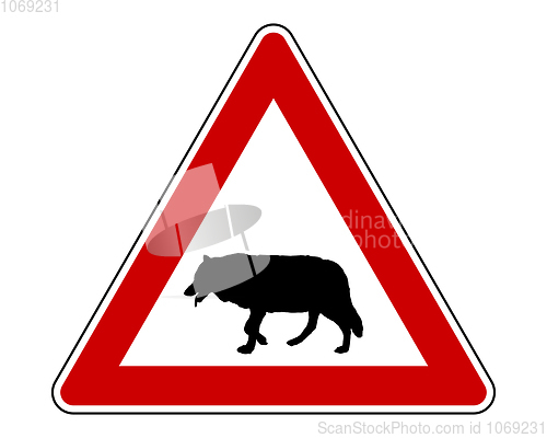 Image of Attention sign wolf on white