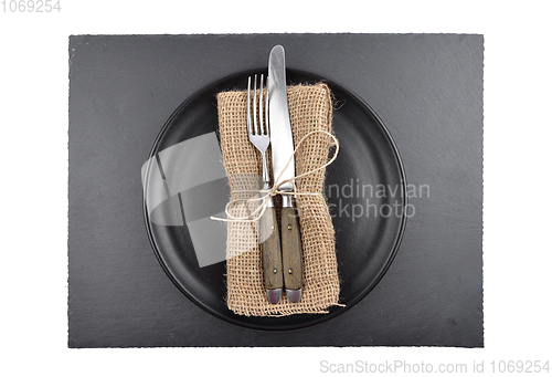 Image of Flatware rustic on shale isolated