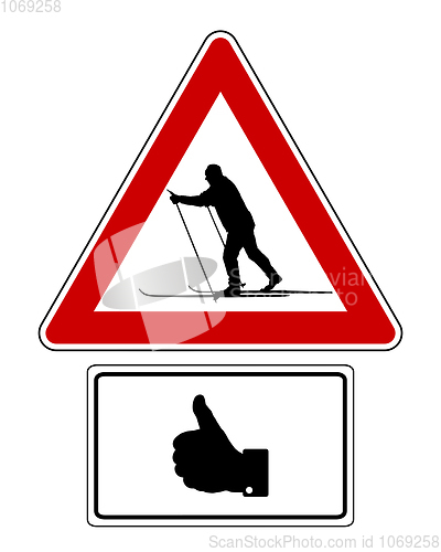 Image of Attention sign with optional label thumbs up