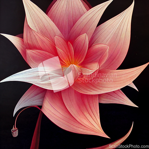 Image of Watercolor pink lily flower on black background. 