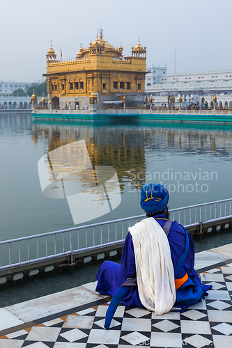 Image of Unidentifiable Seekh Nihang warrior meditating at Sikh temple Ha